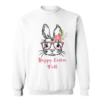 Cute Bunny Face With Glasses Leopard Print Happy Easter Sweatshirt | Mazezy