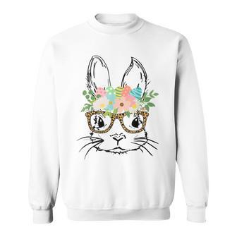 Cute Bunny Face With Leopard Glasses Women Girls Kids Easter Sweatshirt | Mazezy