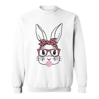 Cute Bunny Rabbit Face Leopard Glasses Girl Happy Easter Day Sweatshirt | Mazezy