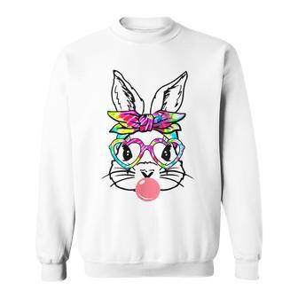 Cute Bunny With Bandana Heart Glasses Bubblegum Easter Day Sweatshirt | Mazezy
