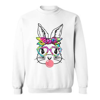 Cute Bunny With Bandana Heart Glasses Happy Easter Day Sweatshirt - Seseable