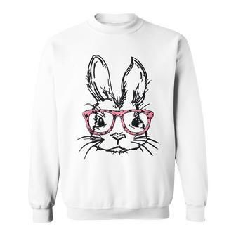 Cute Bunny With Glasses Leopard Print Easter Bunny Face Sweatshirt | Mazezy