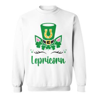 Cute Unicorn Face St Patricks Day Lepricorn Toddler Girls Sweatshirt - Seseable