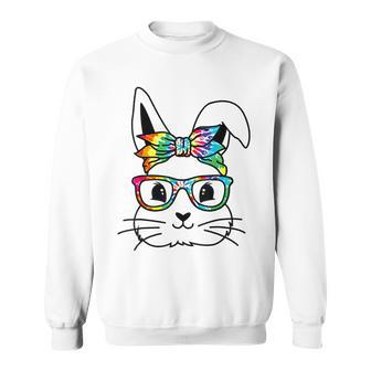 Easter Day Cute Bunny Rabbit Face Tie Dye Glasses Girl Sweatshirt | Mazezy