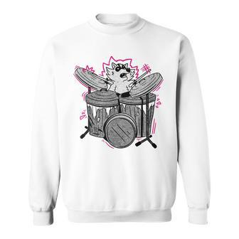 Funny Animals Raccoon Playing Drums Music Sweatshirt | Mazezy