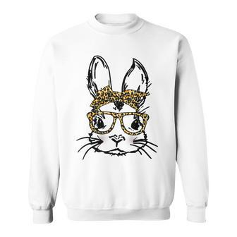Funny Cute Bunny Wearing Glasses Leopard Easter Day Sweatshirt - Seseable