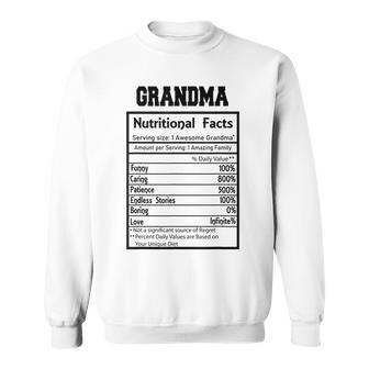Funny Grandma Nutritional Facts Amazing Awesome Men Women Sweatshirt Graphic Print Unisex - Seseable