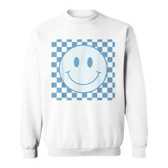 Funny Happy Face Checkered Pattern Smile Face Meme Sweatshirt | Mazezy