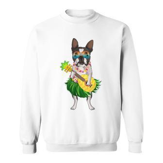 Funny Hawaiian Boston Terrier Dog Pineapple Ukulele Summer Sweatshirt | Mazezy