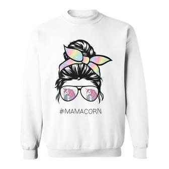 Funny Mamacorn Unicorn Costume Mom Messy Hair Bun Mother Day Sweatshirt | Mazezy