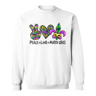 Funny Peace Love Mardi Gras Fleur De Lys Fat Tuesday Parade Sweatshirt - Seseable