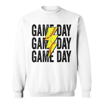 Gameday Softball Gameday Lightning Bolt Leopard Softball Mom Sweatshirt | Mazezy