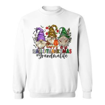 Gnomes Happy Hallothanksmas Halloween Thanksgiving Christmas V5 Men Women Sweatshirt Graphic Print Unisex - Thegiftio UK