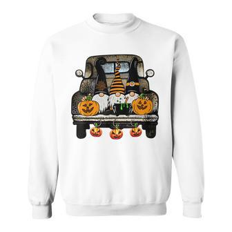 Gnomes Truck Scary Pumpkins Autumn Halloween Costume Men Women Sweatshirt Graphic Print Unisex - Thegiftio UK