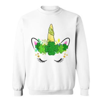 Green Shamrocks Irish Cute Unicorn Girls St Patricks Day Sweatshirt - Seseable