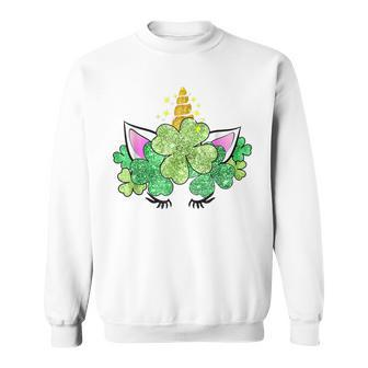 Green Shamrocks Irish Cute Unicorn Girls St Patricks Day Sweatshirt - Seseable