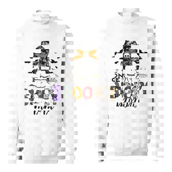 Groovy One Spooky Mama Messy Bun Women Witch Mom Halloween V3 Men Women Sweatshirt Graphic Print Unisex - Thegiftio