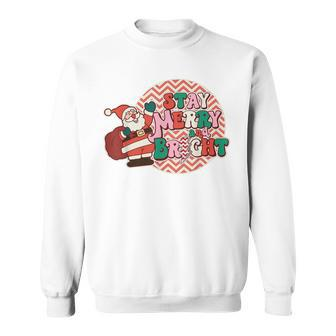 Groovy Stay Merry And Bright Lightning Bolt Santa Christmas Men Women Sweatshirt Graphic Print Unisex - Thegiftio UK
