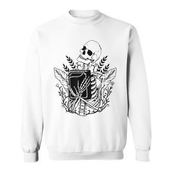Halloween Librarian Skeleton With Book For Book Lover Sweatshirt | Mazezy