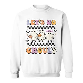 Halloween Retro Groovy Lets Go Ghouls Funny Ghost Boo Kids Men Women Sweatshirt Graphic Print Unisex - Thegiftio UK