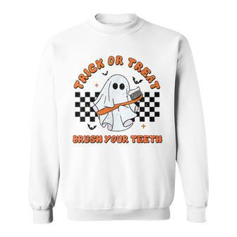 Halloween Trick Or Treat Brush Your Th Dental Ghost Funny V4 Men Women Sweatshirt Graphic Print Unisex - Thegiftio UK