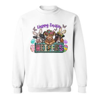 Happy Easter Day Heifers Funny Heifer Highland Cow Western Sweatshirt | Mazezy