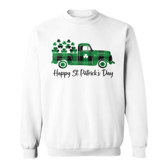 Happy St Patricks Day Buffalo Plaid Truck Irish Shamrock Sweatshirt - Seseable
