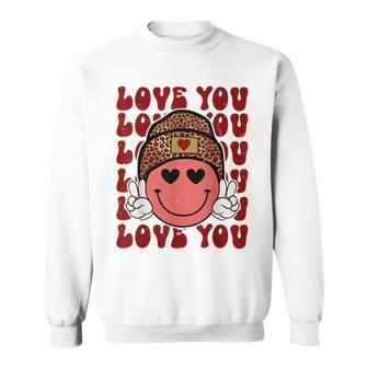 Hippie Smiling Face Wearing Beanie Hat Love You Valentine Sweatshirt - Seseable