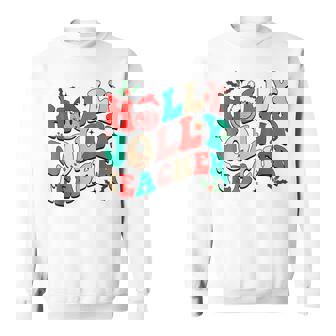 Holly N Jolly Santa Christmas Smiling Teacher 2022 V21 Men Women Sweatshirt Graphic Print Unisex - Thegiftio