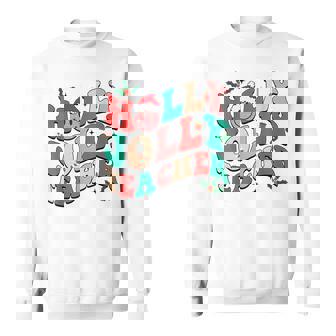 Holly N Jolly Santa Christmas Smiling Teacher 2022 V6 Men Women Sweatshirt Graphic Print Unisex - Thegiftio