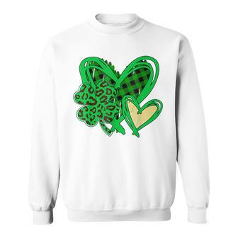 Irish Shamrocks Leopard St Patricks Day Lucky Heart Leopard Sweatshirt - Seseable