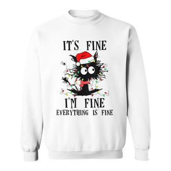 Its Fine Im Fine Everything Is Fine Funny Cat Christmas Men Women Sweatshirt Graphic Print Unisex - Seseable