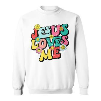 Jesus Loves Me Retro Vintage Groovy Style Men Womens Sweatshirt | Mazezy