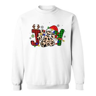 Joy Christmas Dog Paws Xmas Lights Leopard Buffalo Plaid Pjs Men Women Sweatshirt Graphic Print Unisex - Seseable