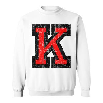 Letter K Vintage BlackRed Sweatshirt - Seseable