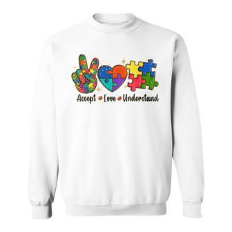 Love Accept Autism Mom Autism Dad Women Autism Awareness Sweatshirt | Mazezy