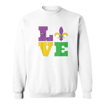 Mardi Gras Fat Tuesday Carnival Love And A Fleur De Lis Men Women Sweatshirt Graphic Print Unisex - Thegiftio UK