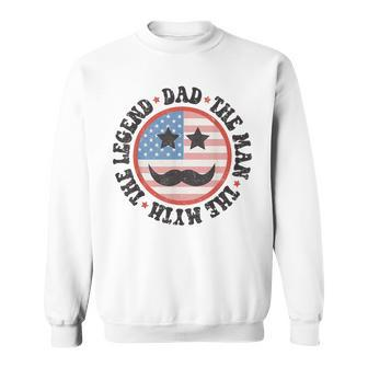 Mens Usa Flag Hippie Face Dad Man Myth Legend Fathers Day Groovy Sweatshirt - Thegiftio UK