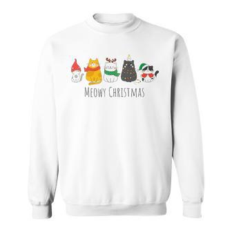 Meowy Catmas Cat Christmas Cute Kitten Cats Santa Hat Xmas V3 Men Women Sweatshirt Graphic Print Unisex - Seseable