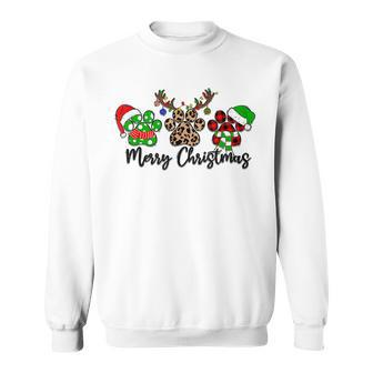 Merry Christmas Dog Paws Xmas Lights Leopard Buffalo Plaid Men Women Sweatshirt Graphic Print Unisex - Seseable