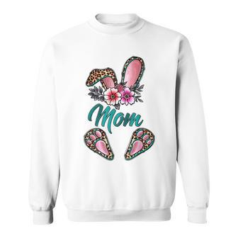 Mom Bunny Ears Easter Day Cute Leopard Print Floral Sweatshirt | Mazezy