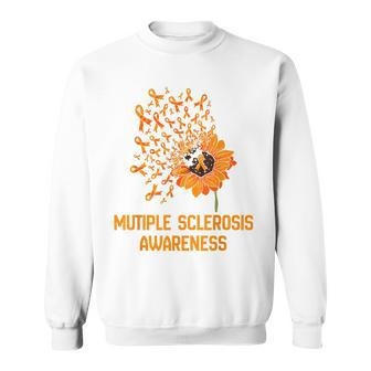 Multiple Sclerosis Awareness Orange Ribbon Sunflower Women Sweatshirt - Seseable
