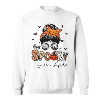 One Spooky Lunch Aide Messy Bun Women Pumpkin Halloween Men Women Sweatshirt Graphic Print Unisex - Thegiftio UK