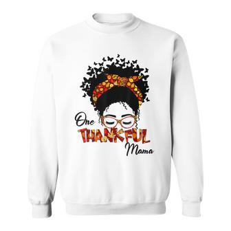 One Thankful Mama Funny Messy Bun Fall Autumn Thanksgiving V63 Men Women Sweatshirt Graphic Print Unisex - Thegiftio UK