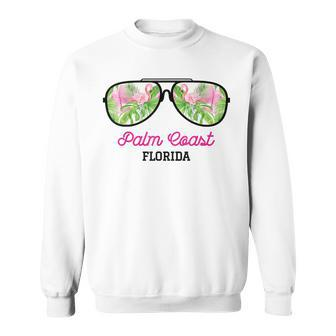 Palm Coast Florida Sunglasses Flamingo Beach Vacation Men Women Sweatshirt Graphic Print Unisex - Thegiftio UK