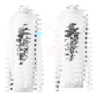 Patriotic Native American Indian Chief Skull Flag T-Shirt Black Men Women Sweatshirt Graphic Print Unisex - Thegiftio