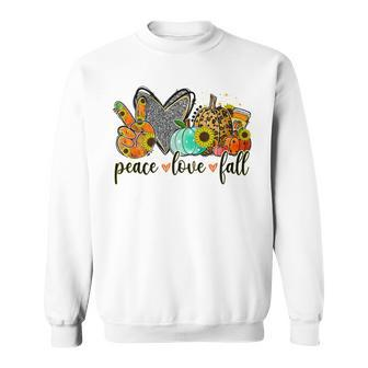Peace & Love & Fall Pumpkin Autum Happy Fall Thanksgiving V4 Men Women Sweatshirt Graphic Print Unisex - Thegiftio UK