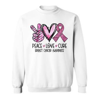 Peace Love Cure Pink Ribbon Cancer Breast Awareness Sweatshirt - Seseable