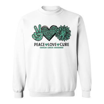 Peace Love Cure Teal Ribon Ovarian Cancer Awareness Warrior Men Women Sweatshirt Graphic Print Unisex - Seseable