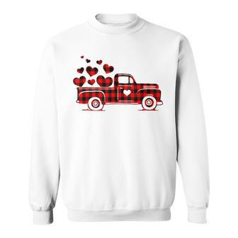 Red Plaid Truck Happy Valentines Day 2023 Couple Matching Sweatshirt - Seseable